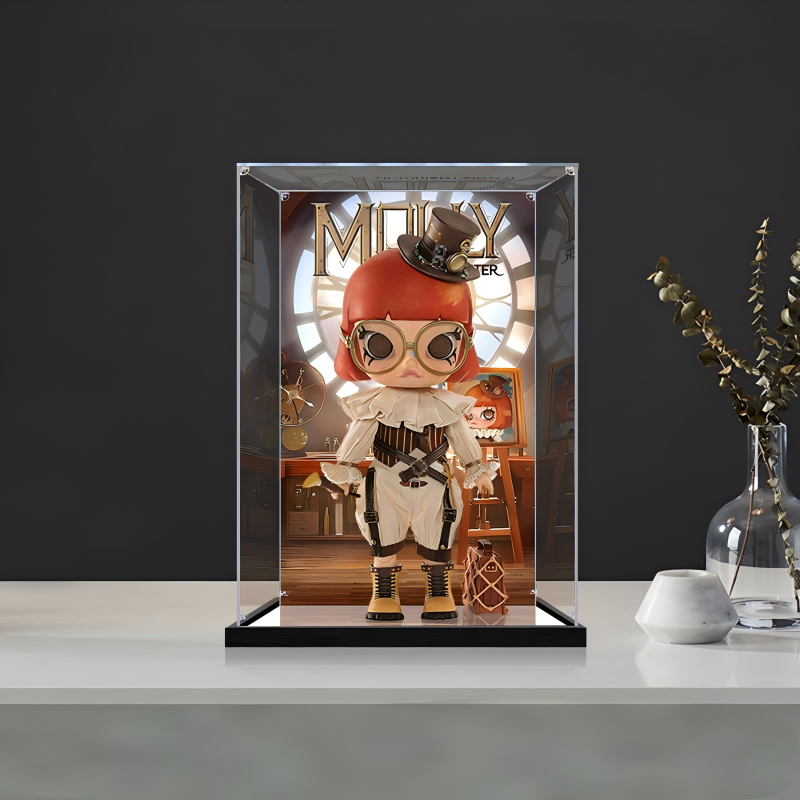 Suitable for Pop Mart Molly Display Case – 15x15x25cm Showcase with UV-Printed Background & Mirror Base