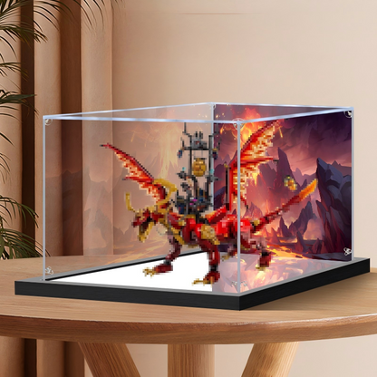 Acrylic Display Case for LEGO 71822 Source Dragon of Motion, with Themed Printed Background & Dustproof Box