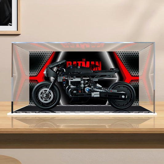 Professional Acrylic Display Case for LEGO 42155 The Batman - Batcycle, with Themed UV Printing Background & Dustproof Box