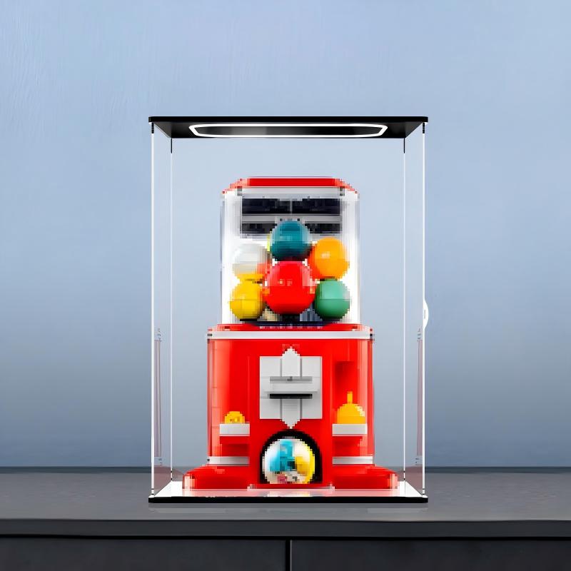 LEGO 21358 Minifigure Vending Machine Mirror Acrylic Display Case with Ring Light & UV-Printed Background - Dustproof Showcase