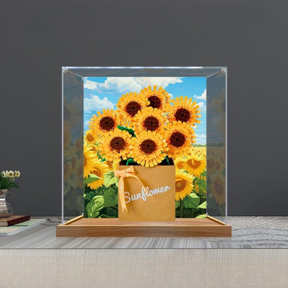 LEGO 40524 Sunflowers Mirror Acrylic Display Case with Ring Light & UV-Printed Background - Dustproof Showcase