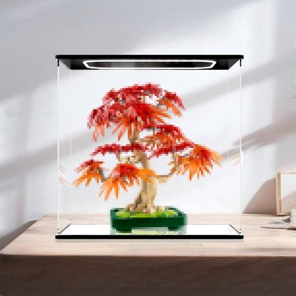 LEGO 10348 Japanischer Ahornbaum Spiegel-Acryl-Vitrine mit Ringlicht & UV-bedrucktem Hintergrund - Staubdichte Präsentationsvitrine