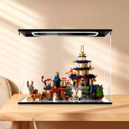 LEGO 71814 Tournament Temple City Mirror Acrylic Display Case with Ring Light & UV-Printed Background - Dustproof Showcase