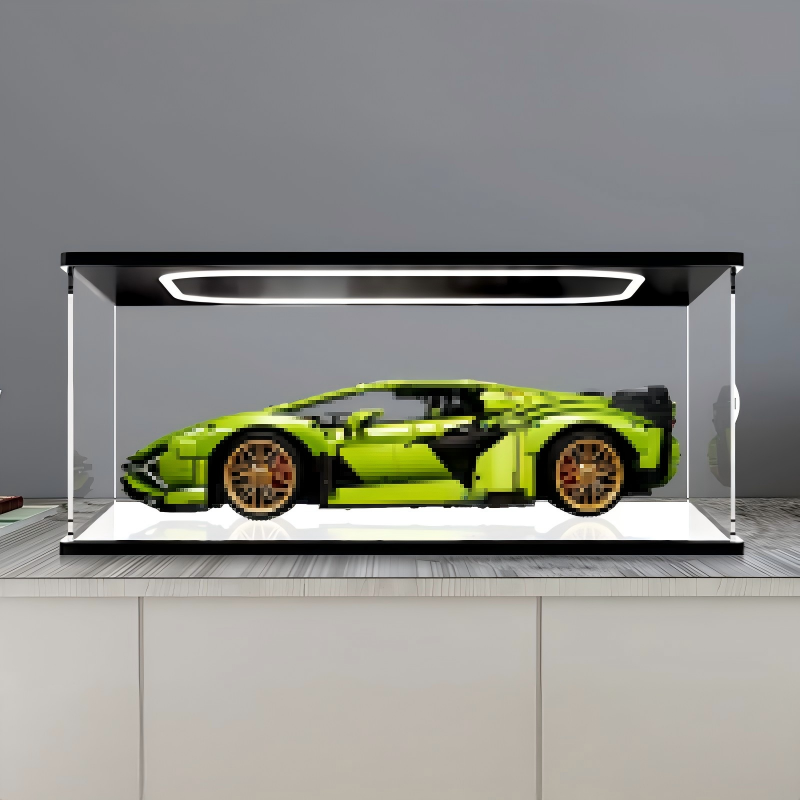 LEGO 42115 Lamborghini Sián FKP 37 Mirror Acrylic Display Case with Ring Light & UV-Printed Background - Dustproof Showcase