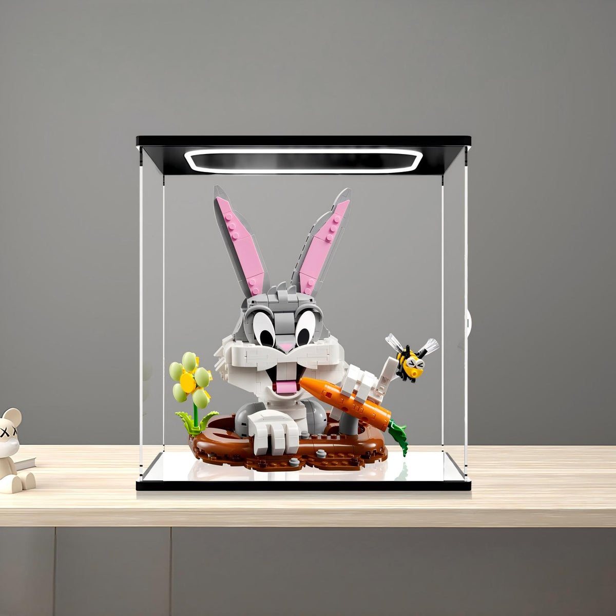 LEGO 40920 Bugs Bunny Mirror Acrylic Display Case with Ring Light & UV-Printed Background - Dustproof Showcase