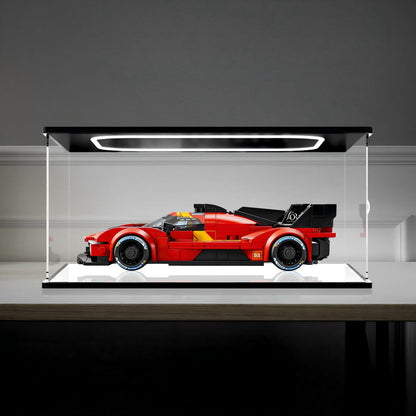 LEGO 77261 Ferrari 499P Vetrina espositiva in acrilico con specchio, luce ad anello e sfondo stampato UV - Espositore antipolvere