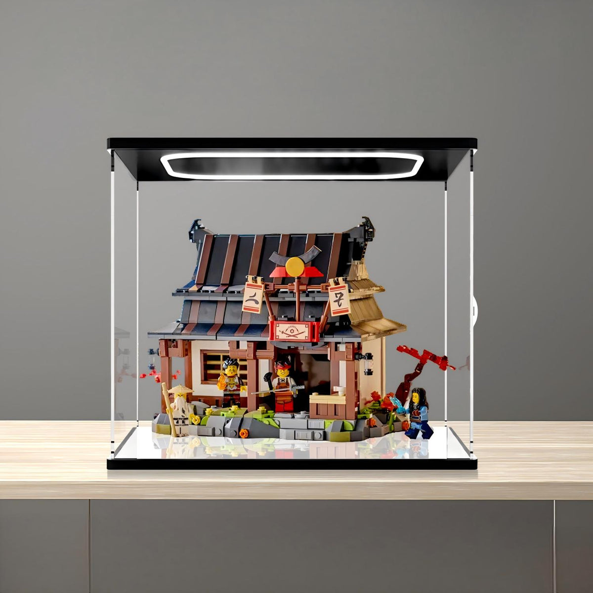 LEGO 71858 四つの武器 鍛冶屋 ミラーアクリルディスプレイケース リングライト＆UVプリント背景付き - 防塵ショーケース
