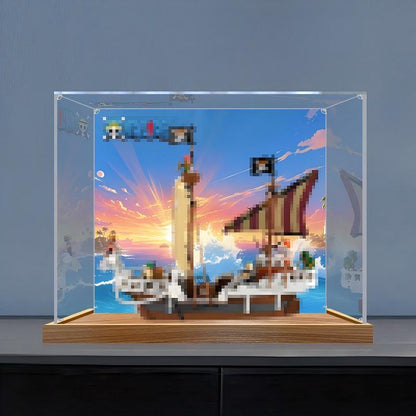 LEGO 75639 Vitrine de Exibição em Acrílico Espelhado com Anel de Luz e Fundo Impresso em UV para o Navio Pirata Going Merry - Vitrine à Prova de Poeira