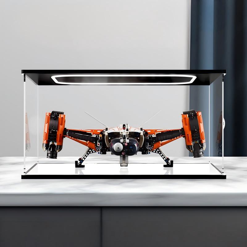 LEGO 42181 Nave de Carga Pesada VTOL Caixa de Exibição Acrílica Espelhada com Luz de Anel e Fundo Impresso em UV - Vitrine à Prova de Poeira