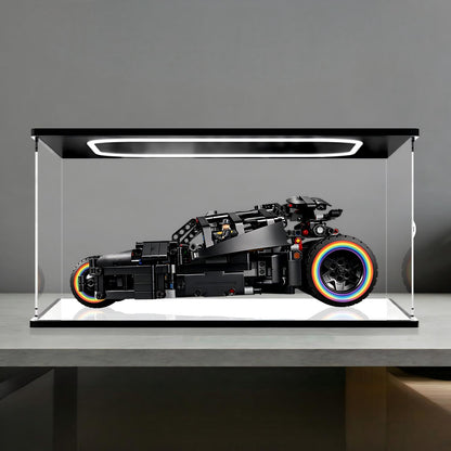 LEGO 42239 Vitrine d'affichage en acrylique miroir pour Batmobile Tumbler avec anneau lumineux et fond imprimé UV - Vitrine anti-poussière