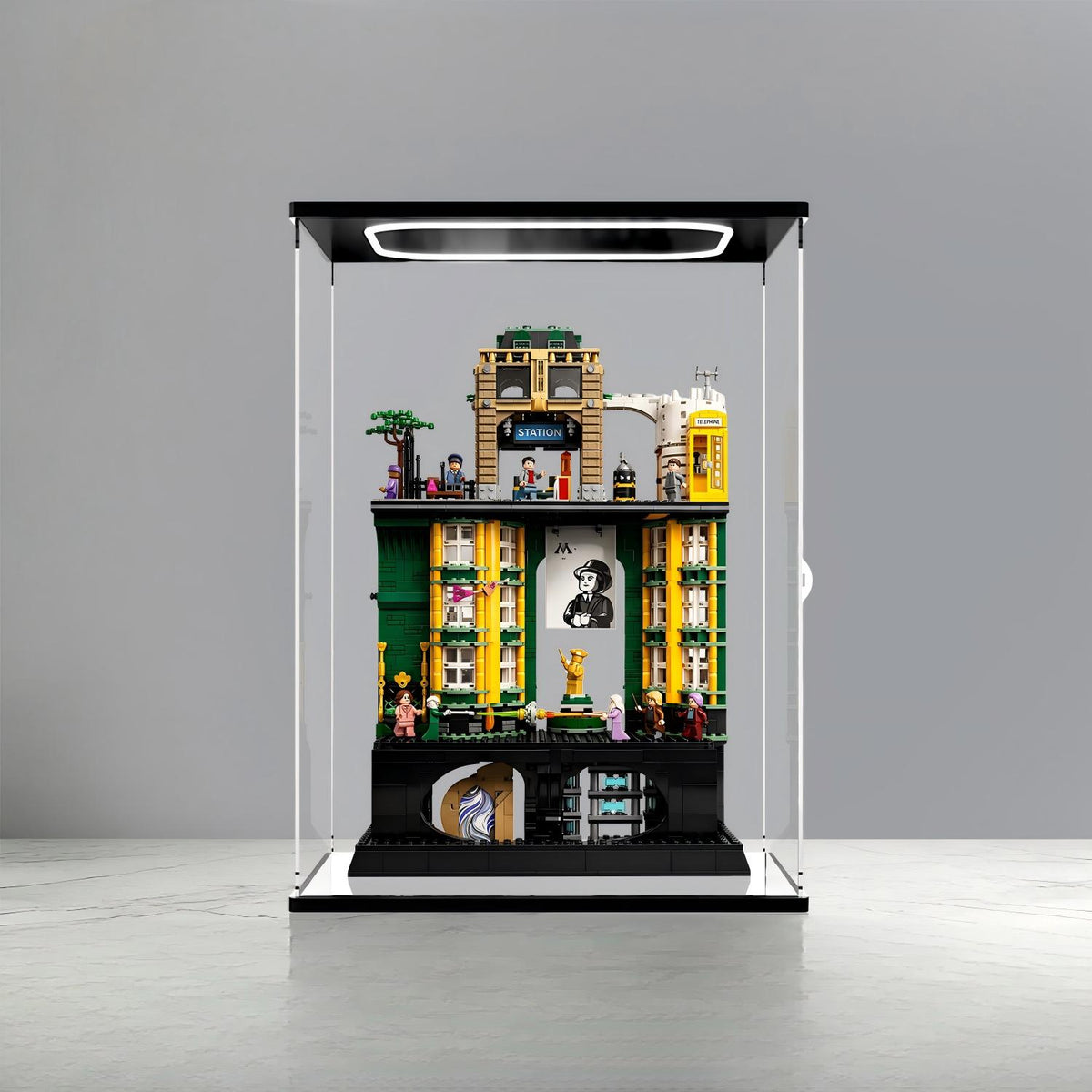 LEGO 76476 حقيبة عرض مرآة أكريليك فاخرة لإصدار وزارة السحر مع إضاءة حلقية وخلفية مطبوعة بالأشعة فوق البنفسجية - صندوق عرض مقاوم للغبار