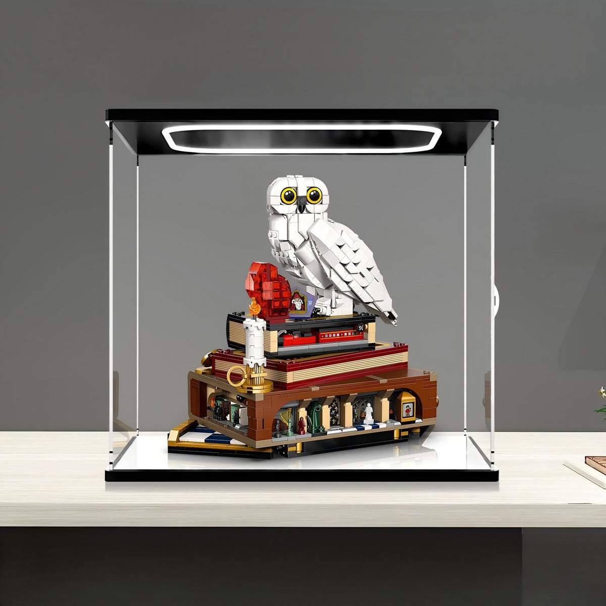 LEGO 76466 Sorcerer's Stone - Collectors' Edition Mirror Acrylic Display Case with Ring Light & UV-Printed Background - Dustproof Showcase