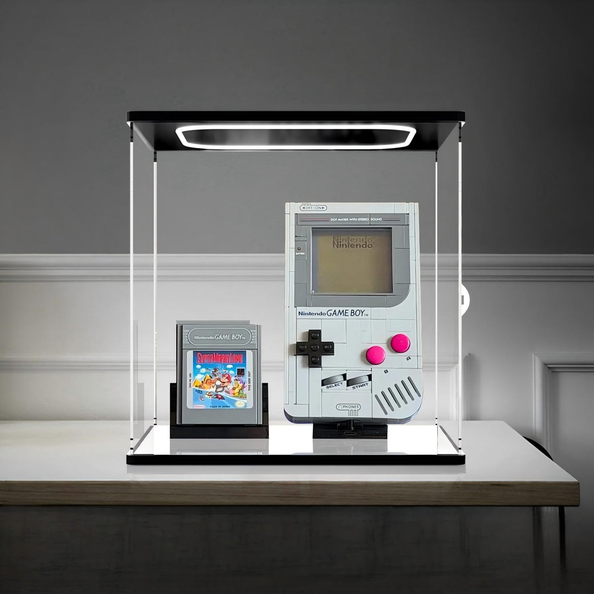 LEGO 72046 Game Boy Vetrina Acrilica a Specchio con Luce ad Anello e Sfondo Stampato UV - Espositore Antipolvere