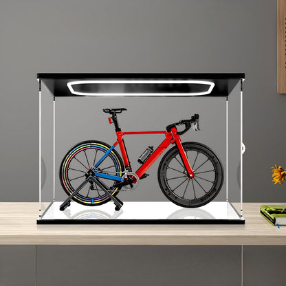 LEGO 11380 Icons Road Bike Mirror Acrylic Display Case with Ring Light & UV-Printed Background - Dustproof Showcase