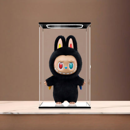 Pop Mart Labubu Mirror Acrylic Display Case with Ring Light & UV-Printed Background - Dustproof Showcase