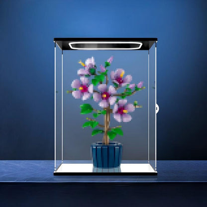 LEGO 10372 Hibiscus Mirror Acrylic Display Case with Ring Light & UV-Printed Background - Dustproof Showcase