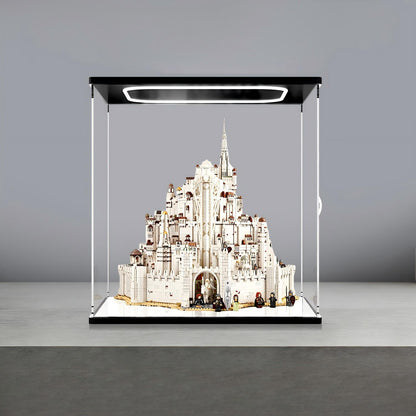 LEGO 11377 Icons The Lord of the Rings: Minas Tirith Mirror Acrylic Display Case with Ring Light & UV-Printed Background - Dustproof Showcase