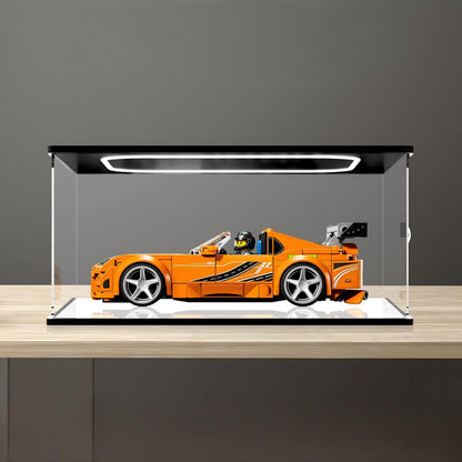 LEGO 77260 Fast & Furious Toyota Supra MK4 Mirror Acrylic Display Case with Ring Light & UV-Printed Background - Dustproof Showcase