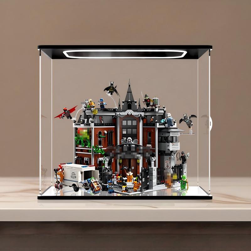 LEGO 76300 Arkham Asylum Mirror Acrylic Display Case with Ring Light & UV-Printed Background - Dustproof Showcase