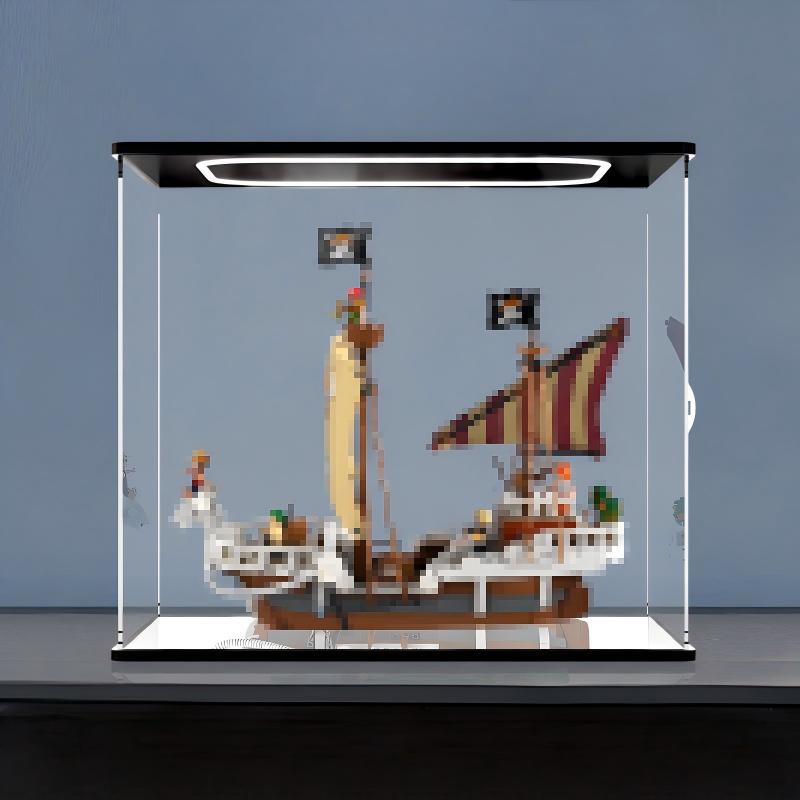 LEGO 75639 Vitrine de Exibição em Acrílico Espelhado com Anel de Luz e Fundo Impresso em UV para o Navio Pirata Going Merry - Vitrine à Prova de Poeira