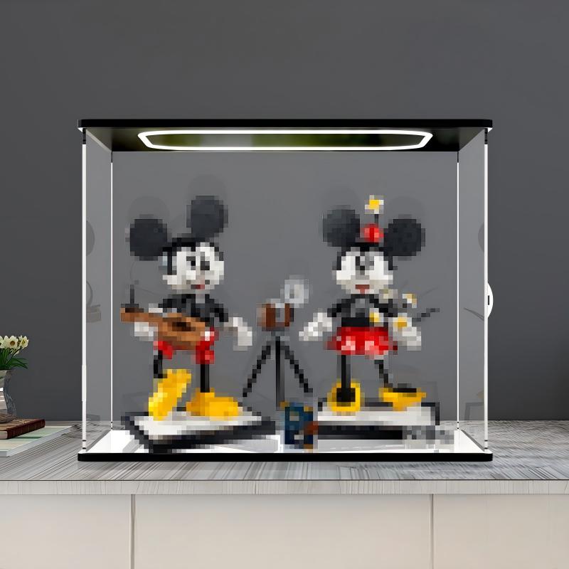 LEGO 43179 Mickey Mouse & Minnie Mouse Spiegel-Acryl-Vitrine mit Ringlicht & UV-bedrucktem Hintergrund - Staubgeschützte Ausstellungsvitrine