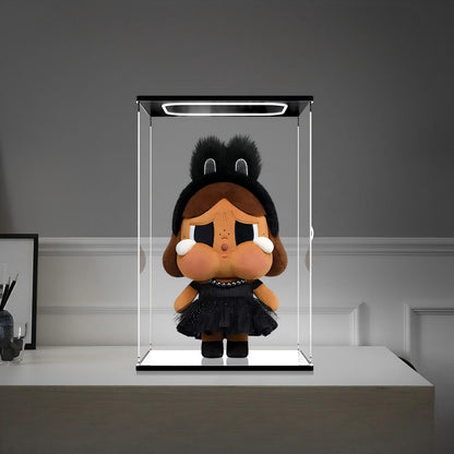 Pop Mart Crybaby Stage Series Mirror Acrylic Display Case with Ring Light & UV-Printed Background - Dustproof Showcase