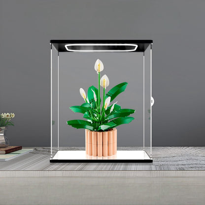 LEGO 11504 Peace Lily Vitrine de Exibição em Acrílico com Espelho, Anel de Luz e Fundo Impresso em UV - Vitrine à Prova de Poeira