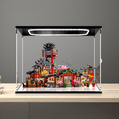 LEGO 71861 The Old Town Mirror Acrylic Display Case with Ring Light & UV-Printed Background - Dustproof Showcase