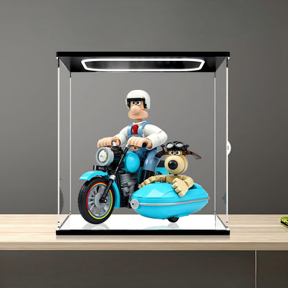 LEGO 21371 Wallace & Gromit Mirror Acrylic Display Case with Ring Light & UV-Printed Background - Dustproof Showcase
