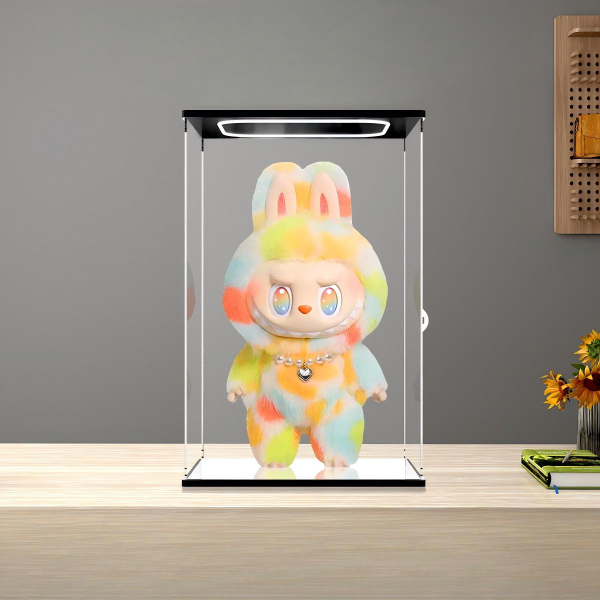 Pop Mart The Monsters Labubu Series Mirror Acrylic Display Case with Ring Light & UV-Printed Background - Dustproof Showcase