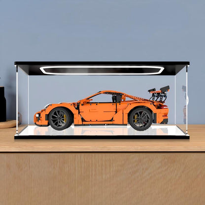 LEGO 42056 بورش 911 GT3 RS حافظة عرض أكريليك مع إضاءة حلقية وخلفية مطبوعة بالأشعة فوق البنفسجية - صندوق عرض مقاوم للغبار