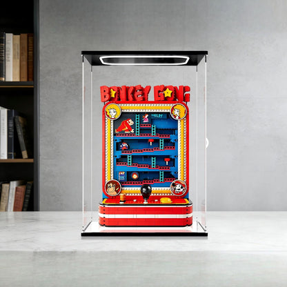 LEGO 72051 Donkey Kong Arcade Spiegel-Vitrinen-Display mit Ringlicht & UV-bedrucktem Hintergrund - Staubdichte Schaukasten