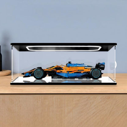 LEGO 42141 McLaren Formula 1 Caixa de Exibição de Acrílico com Anel de Luz e Fundo Impresso em UV - Vitrine à Prova de Poeira