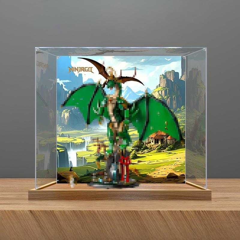 LEGO 71847 Dragon Attack Mirror Acrylic Display Case with Ring Light & UV-Printed Background - Dustproof Showcase