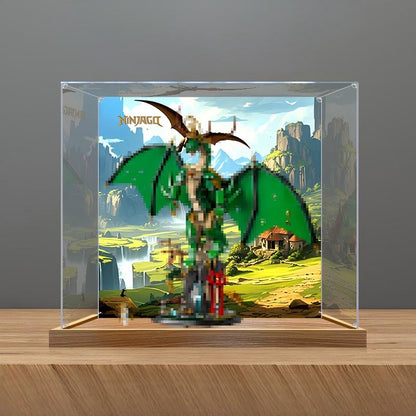 LEGO 71847 Dragon Attack Mirror Acrylic Display Case with Ring Light & UV-Printed Background - Dustproof Showcase