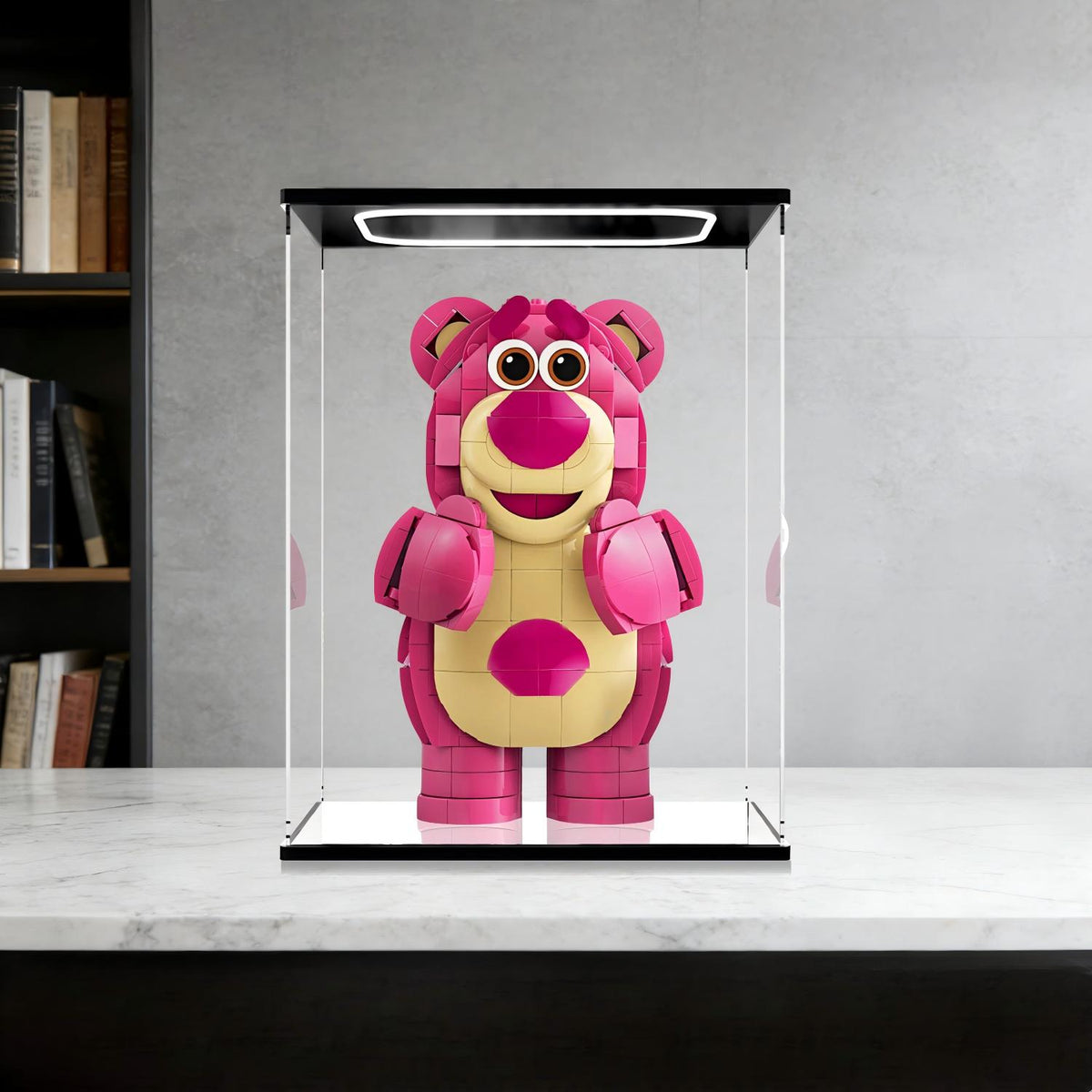 LEGO 43306 Lotso Mirror Acrylic Display Case with Ring Light & UV-Printed Background - Dustproof Showcase