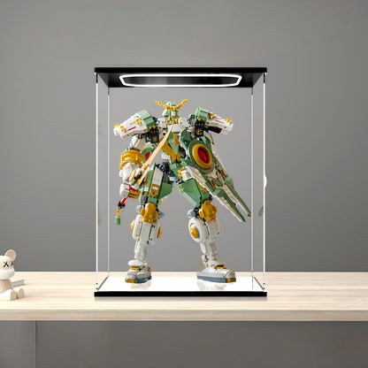 LEGO 71860 Lloyd's Titan Mech Spiegel-Acryl-Vitrine mit Ringlicht & UV-bedrucktem Hintergrund - Staubdichte Präsentationsvitrine