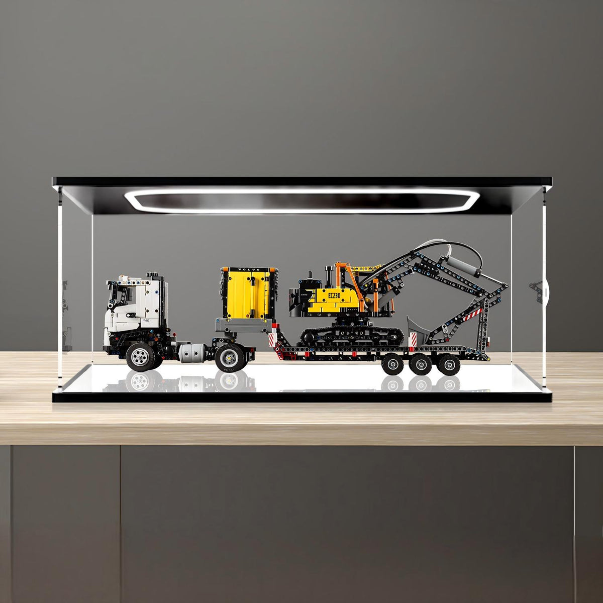 LEGO 42175 شاحنة فولفو FMX حقيبة عرض أكريليك مع إضاءة حلقية وخلفية مطبوعة بالأشعة فوق البنفسجية - صندوق عرض مقاوم للغبار