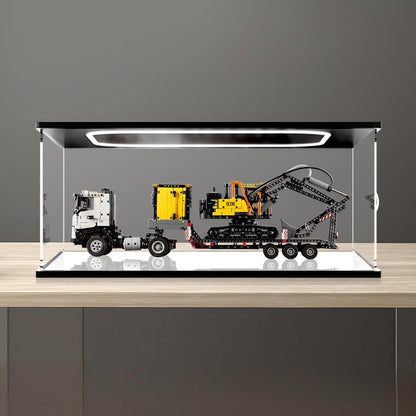 LEGO 42175 شاحنة فولفو FMX حقيبة عرض أكريليك مع إضاءة حلقية وخلفية مطبوعة بالأشعة فوق البنفسجية - صندوق عرض مقاوم للغبار