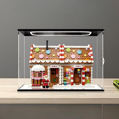 LEGO 40809 Feestelijk Peperkoekhuis Spiegel Acryl Displaykast met Ringlicht & UV-Geprinte Achtergrond - Stofdichte Vitrine