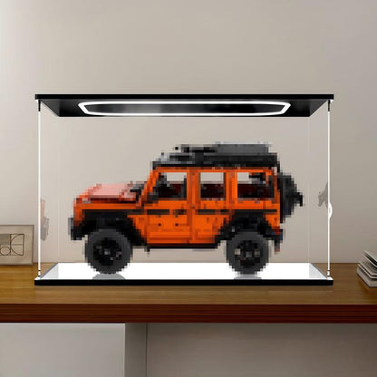 LEGO 42177 Mercedes-Benz G 500 PROFESSIONAL Line Vitrine aus Acryl mit Ringlicht & UV-bedrucktem Hintergrund – Staubdichte Ausstellungsbox