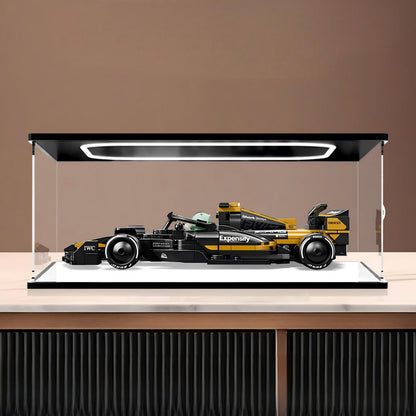 LEGO 77252 APXGP Team Race Car Mirror Acrylic Display Case with Ring Light & UV-Printed Background - Dustproof Showcase