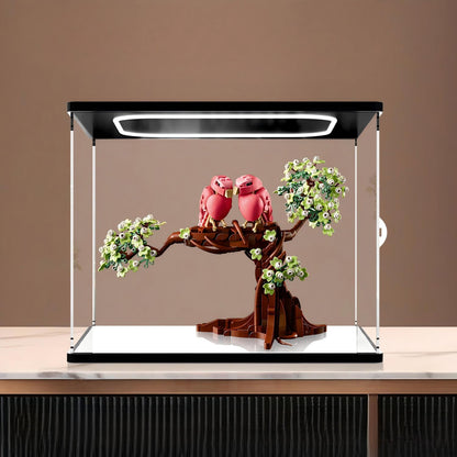 LEGO 21365 Love Birds Spiegel Acryl Vitrine met Ringlicht & UV-Geprinte Achtergrond - Stofdichte Showcase