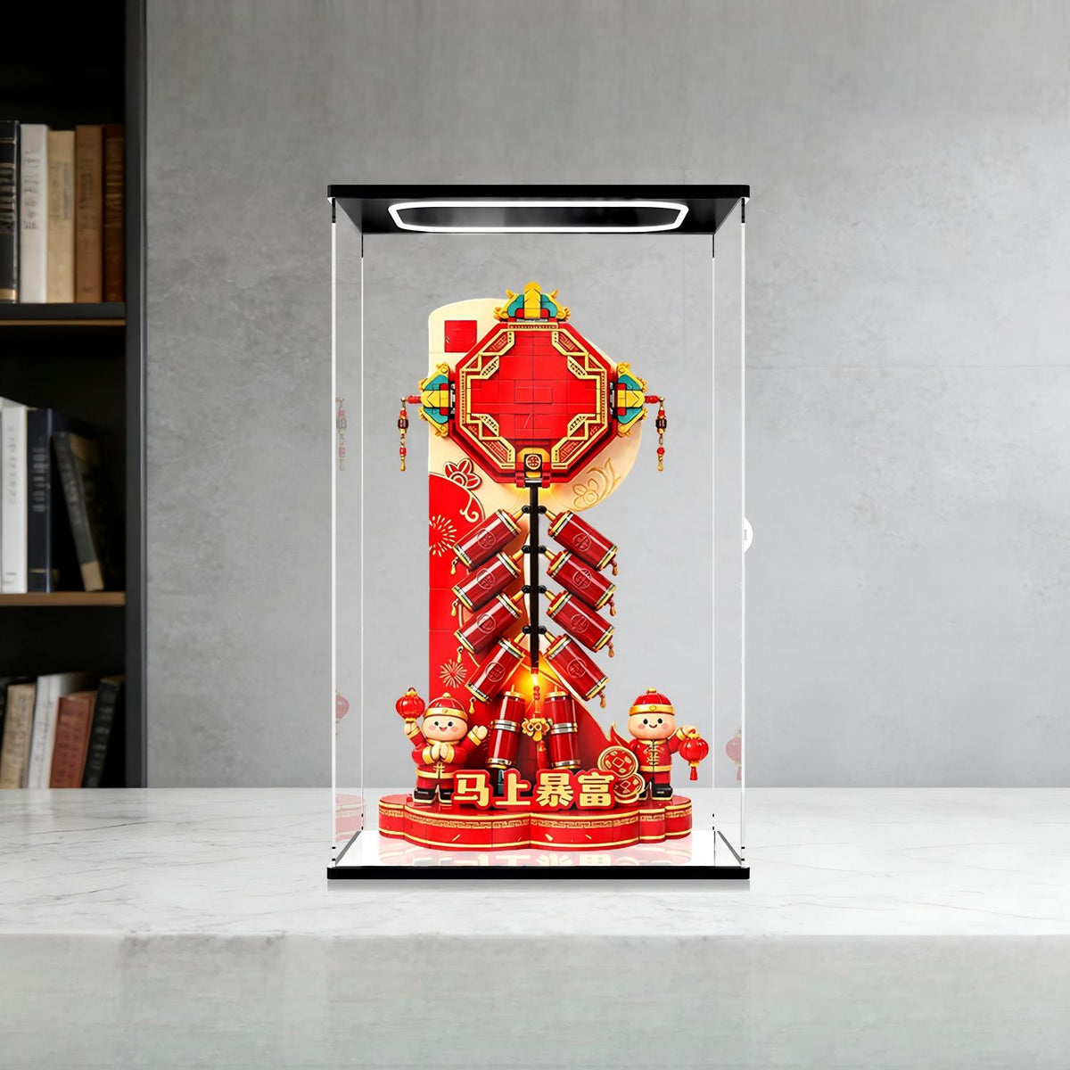 LEGO 80118 Fortune Firecracker Coffret de Présentation Miroir en Acrylique avec Lumière Annulaire et Fond UV - Vitrine Anti-Poussière