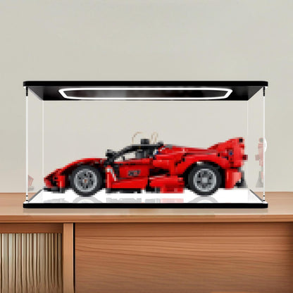 LEGO 42212 Ferrari FXX K Mirror Acrylic Display Case with Ring Light & UV-Printed Background - Dustproof Showcase