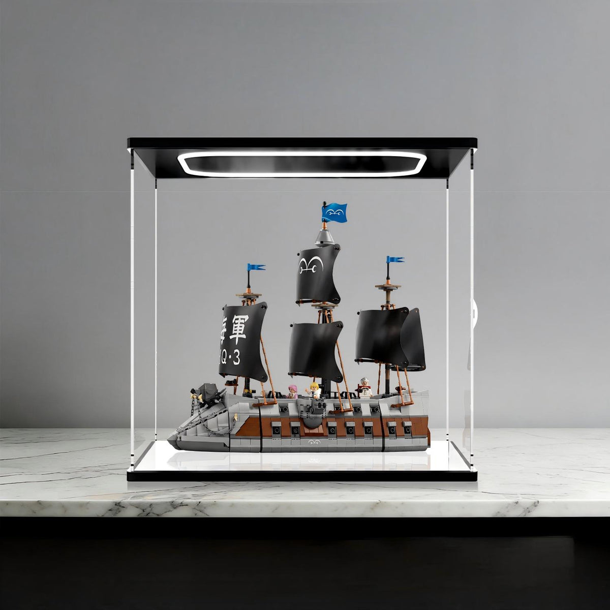 LEGO 75646 Acorazado Marino de Garp Vitrina de Exhibición de Acrílico Espejo con Anillo de Luz y Fondo Impreso en UV - Vitrina a Prueba de Polvo