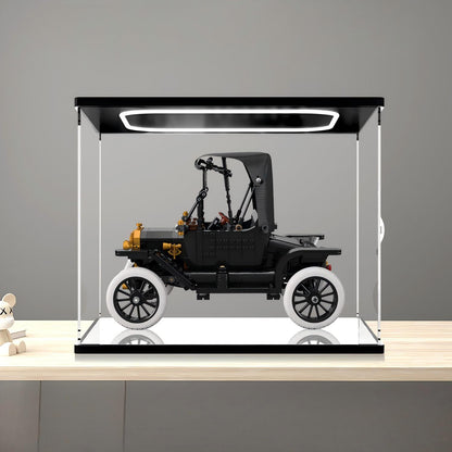 LEGO 11376 Ford Model T Mirror Acrylic Display Case with Ring Light & UV-Printed Background - Dustproof Showcase