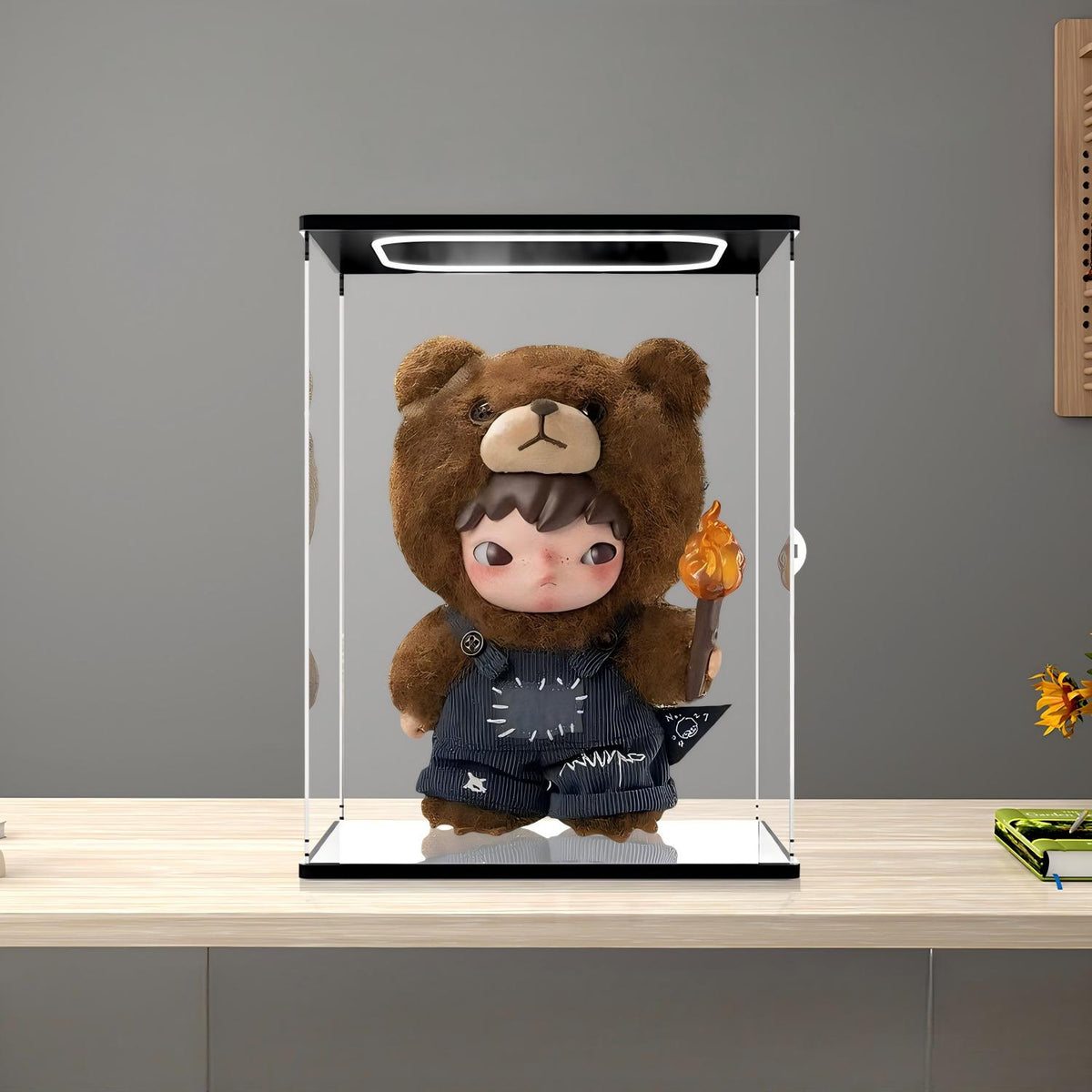 Pop Mart Hirono Serie Spiegel Acryl Displaykast met Ringlicht & UV-Geprinte Achtergrond - Stofvrije Vitrine