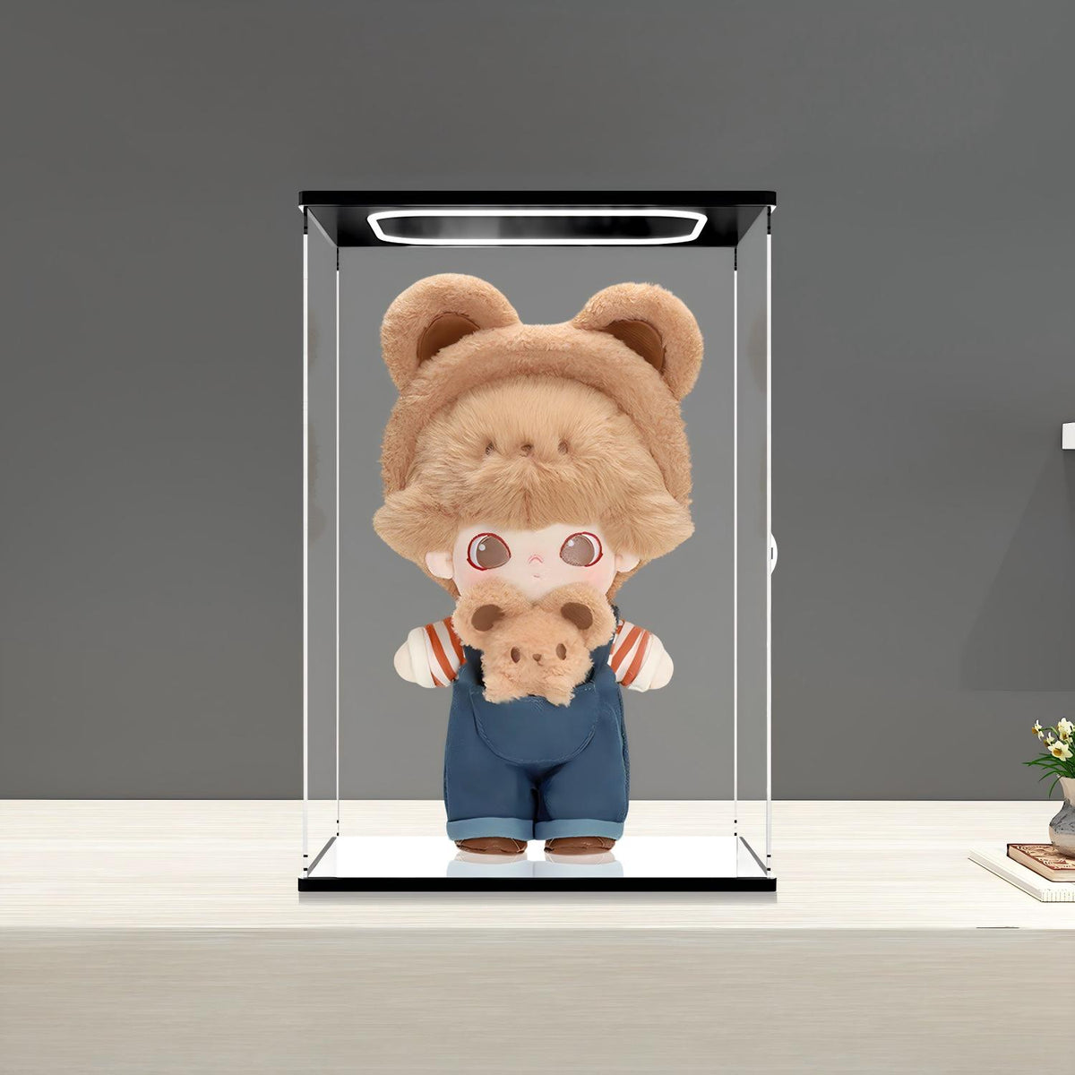 Pop Mart Animal Kingdom Mirror Acrylic Display Case with Ring Light & UV-Printed Background - Dustproof Showcase