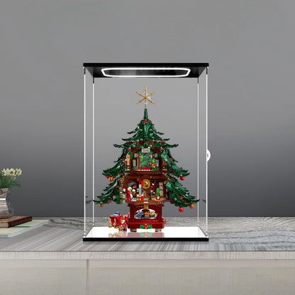 LEGO 41843 Family Christmas Tree Specchio Teca Espositiva in Acrilico con Luce ad Anello e Sfondo Stampato UV - Vetrina Antipolvere